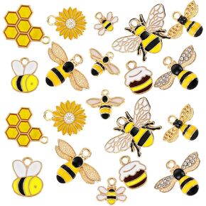 20pcs bee charms for Jewelry Making Minamel Honeycomb arnms daisy flower flower dangle decorations honeybee decoration