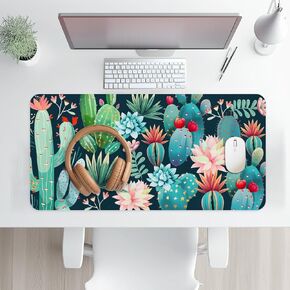 Extended Large Mouse Pad for Desk Cactus Long Extended Desk Pad for Women PU Non-Slip Base Mouse Pad Waterproof Big Computer Keyboard Gaming Mousepad for Home Office Work 31.8" x 15.7"