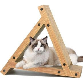 Vivicreate Multi-Function Cat Scratcher, Triangular Design with Lounge Bed, High-Density Scratching Surface, Natural Wood