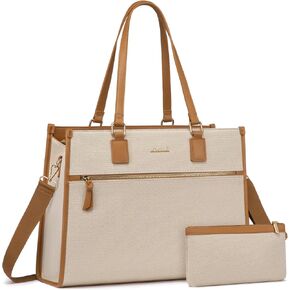 LOVEVOOK Women's 15.6 inch Jute Computer Tote Bag - Large Capacity Handbag with Clutch Purse for Office, Business, School, Travel, Casual (Black & White)