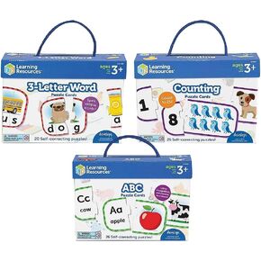 Learning Resources Preschool Puzzle Cards, ABCs, Counting & 3-Letter Words, Ages 3+