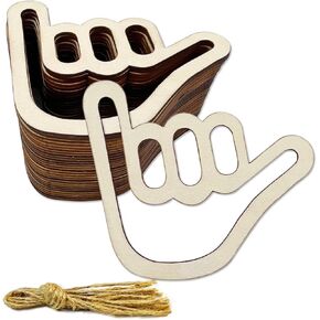 30 Pack 4 Inch Wood Shaka Crafts Unfinished Wood Shaka Cutouts Wooden Shaka Hanging Ornaments DIY Shaka Craft Gift Tags for Home Party Decoration Craft Project