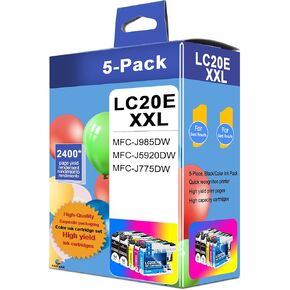 LC20E XXL Super High Yield Ink Cartridges Black/Cyan/Magenta/Yellow (5-Pack) - for Brother LC20EXXL Ink Cartridges Replacement for Brother MFC-J985DW MFC-J5920DW MFC-J775DW Printer, LC20E Ink BK/C/M/Y
