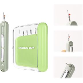 2pcs Plug-in Needle Threader Set, 2 in 1 Threading and Thread Removal Tool with Sewing Needle Holder Case Stretchable Remover Needle Threading Seam Ripper Tool for Hand Sewing Craft Supplies(Green)