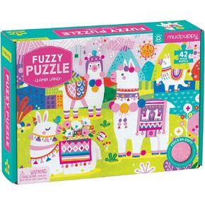 Mudpuppy Llama Land Fuzzy Puzzle, 42 Chunky Pieces, 15"x11" – for Ages 3+ - Puzzle Features Bright, Colorful and Whimsical Llamas with Soft Embellishments Throughout – Fun Sensory Puzzle