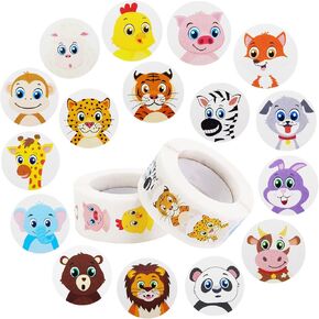 1000 PCS Small Cute Animal Stickers for Kids Teachers Classroom Party(1inch Diameter / 2 Roll / 16 Designs)