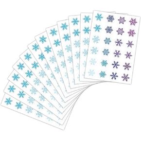 Lesnala 1392PCS Snowflake Stickers Cards Envelope Seals Decals Round Circle Labels in 12 Styles for Christmas,Winter Wonderland/Xmas/Holiday/Birthday Party Favors Supplies Decorations.