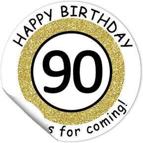 REWIDPARTY 1.5 Inch Round 90th Birthday Stickers（80 Pieces） White Gold Happy 90th Birthday Stickers 90th Birthday Party Favor Stickers Adhesive Party Stickers 90th Birthday Party Decoration Supplies