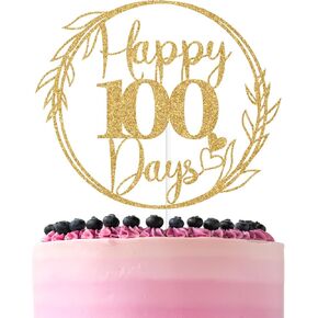 Gold Glitter Happy 100 Days Cake Topper, Sweet 6 Months/Welcome Baby, Funny Baby's Birthday Baby Shower Gender Reveal Party Decorations Supplies