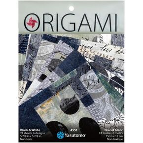 Yasutomo Origami Collage Black and White with 6 Patterns, 5.87-inch Square, 24 Sheets, Paper Crafts, Scrapbooking