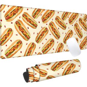 Hot Dog Gaming Mouse Pad, Office Desk Mat, Anti-Slip Rubber Base Cool Aesthetic Mouse Pads for Computer Laptop Keyboard School Home Desktop Gamer Home Accessories Decor 31.5" x 11.8"