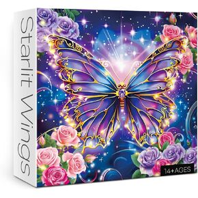 Glowing Butterfly Flower Puzzles for Adults 1000 Pieces Nature, Beautiful Galaxy Art Jigsaw Puzzles, Colorful Plant Floral Rose Puzzle