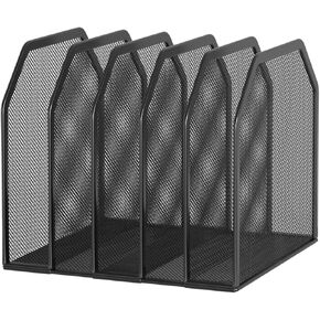 Metal 5-Section File Folder Organizer for Desk | Compact Vertical Desk File Holder | Desktop Paper Sorter for Documents, Notebooks, Books | Black Office Organizer (9.3"x8.5"x7.9")