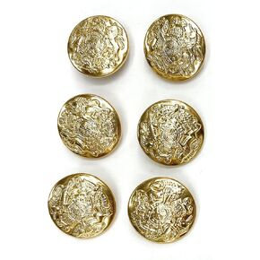 6 Shiny Gold Buttons Set Crest Style- for Coats,Blazer, Uniform, Military, Dress and Suits 7/8'' (22mm) Gold Buttons