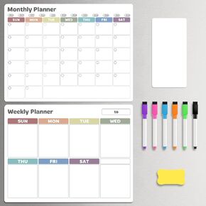 3 Pack Magnetic Dry Erase Calendar for Refrigerator, 14"x 11", Fridge Whiteboard Calendar Magnet, Monthly, Weekly and Blank Board, Includes 6 Markers and Eraser