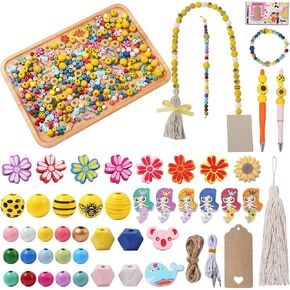 sanendin 250Pcs Premium Wood Jewelry Making Kit -Dog Themed Wooden Beads with Cute Wooden Beads for Bracelet Pen DIY Craft Making Kit for School Art Activity&Home Playdates Spring Garland Decors