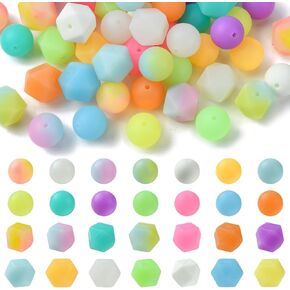 Ornazy 56 PCS 28 Colore 15mm Glow في حبات السيليكون الداكنة لسلسلة المفاتيح التي تصنع حبات مضلعة مستديرة ملونة لحرف مجوهرات قلادة DIY
