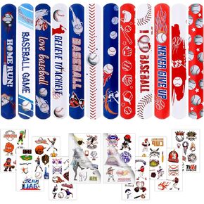 40Pcs Baseball Slap Bracelets Party Favors with Baseball Tattoo Baseball Party Decorations Snap Band Birthday Gifts for Kids Boys