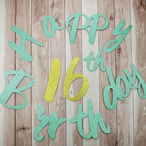 Sage Green Happy 16th Birthday Banner - Sage Green Number 16 Foil Balloons, Sweet 16 Birthday Decorations Glitter Birthday Garland for Girls Boys Sage Green Birthday Supplies in Saudi Arabia
