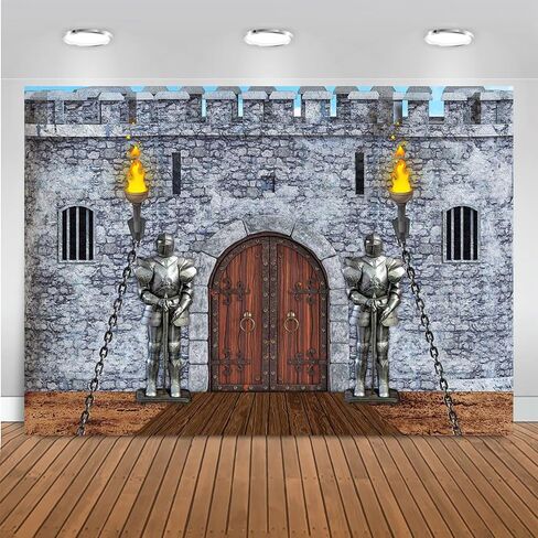 Mocsicka Medieval Knight Party Backdrop Castle Gray Stone Wall Background Pritegal Knight Party Banner Banner Backdrop لحفلة عيد الميلاد (الرمادي ، 7x5ft (82''x60 '' ') in Kuwait