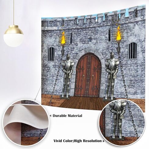 Mocsicka Medieval Knight Party Backdrop Castle Gray Stone Wall Background Pritegal Knight Party Banner Banner Backdrop لحفلة عيد الميلاد (الرمادي ، 7x5ft (82''x60 '' ') in Kuwait