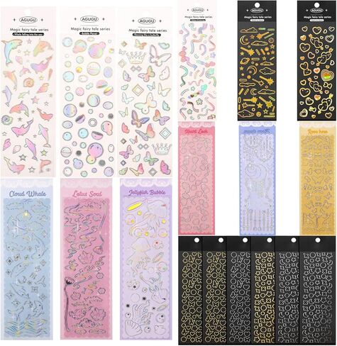 Gersoniel 18 Sheets Scrapbook kpop ملصقات لاصقة ديكور y2k shinny الكورية الملصقات الكورية للمعارك الضوئية الفراشة النجمة القمر مقاوم للماء مخطط ديكورنر in Kuwait