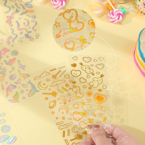 Gersoniel 18 Sheets Scrapbook kpop ملصقات لاصقة ديكور y2k shinny الكورية الملصقات الكورية للمعارك الضوئية الفراشة النجمة القمر مقاوم للماء مخطط ديكورنر in Kuwait