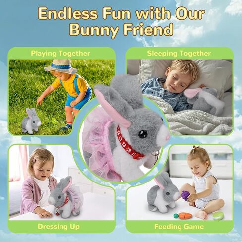 Walking Bunny Toys for Kids, Bunny Stuffed Animal Interactive Electronic Toys, Swinging Ears, Twitching Mouth and Nose, Easter Christmas and Birthday Gift, Suitable for Toddlers 3, 4, 5, 6, 7Years Old in Saudi Arabia