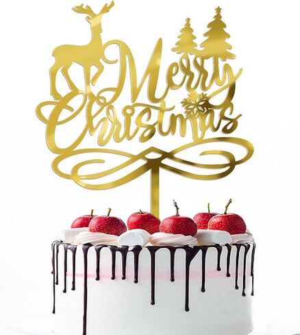 Merry Birthday Cake Topper,New Year Christmas Holiday Party Supplies,Red & Green Glitter Christmas Cake Decorations，Winter Holiday Cake Picks-Christmas Birthday Party Supplies(Birthday 2) in Saudi Arabia