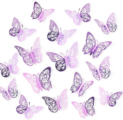 72 Pcs Butterfly Decorations, 3 Sizes 3 Styles, Wall Decor, Butterfly Party Birthday Decorations, Butterflies for Crafts, Cake Decorating, Wall Stickers Room Decor, Lavender in Kuwait