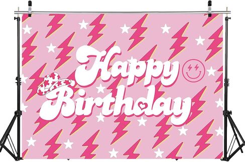 Preppy Backdrop Banner for Happy Birthday 7x5FT Lightning Bolt Hot Pink Birthday Photography Background for Girls Women Large Preppy Birthday Sign Y2k Party Decorations Supplies (2.1 x 1.5m) in Kuwait