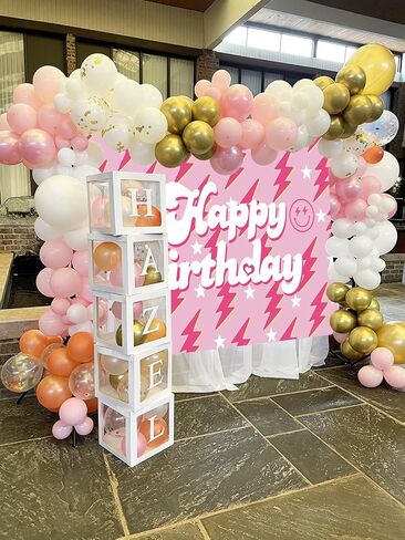 Preppy Backdrop Banner for Happy Birthday 7x5FT Lightning Bolt Hot Pink Birthday Photography Background for Girls Women Large Preppy Birthday Sign Y2k Party Decorations Supplies (2.1 x 1.5m) in Kuwait