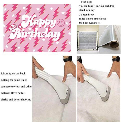 Preppy Backdrop Banner for Happy Birthday 7x5FT Lightning Bolt Hot Pink Birthday Photography Background for Girls Women Large Preppy Birthday Sign Y2k Party Decorations Supplies (2.1 x 1.5m) in Kuwait