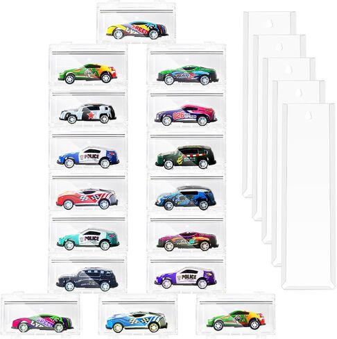 Hot 1/64 Display Set, Includes 32Pcs Cars Display Case for Hot Wheels & 4Pcs Wall-Mounted Displays for Packaged Cars, Stackable Toy Cars Storage Organizer, Dustproof Clear Match-Box in Saudi Arabia