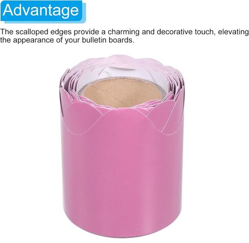 PATIKIL 2.3" x 16.4ft Bulletin Board Border, Scalloped Trim Strips Wall Decor for Locker Classroom Cork Poster Black Board White Chalkboard, Pink in Kuwait
