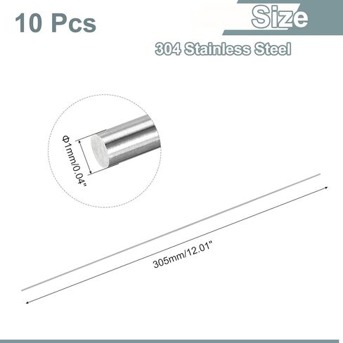 uxcell 10Pcs 304 Stainless Steel Rods, 1.2mm x 305mm Metal Solid Shaft Round Rod Lathe Bar Stock for Model Plane Cars Ship DIY Craft Metal Working in Saudi Arabia