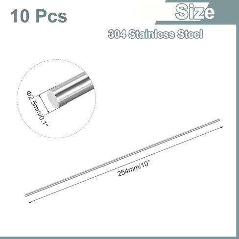 uxcell 10Pcs 304 Stainless Steel Rods, 1.2mm x 305mm Metal Solid Shaft Round Rod Lathe Bar Stock for Model Plane Cars Ship DIY Craft Metal Working in Saudi Arabia