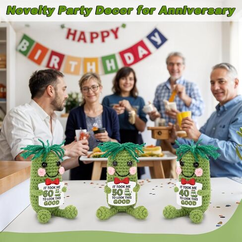 Crochet Pickle Doll for 40th 50th 60th Birthday Gifts Funny Cucumber Toy with Cheerful Card for Men Women Pickle Lovers (60th Birthday) in Saudi Arabia