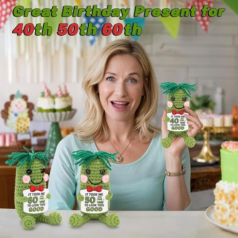 Crochet Pickle Doll for 40th 50th 60th Birthday Gifts Funny Cucumber Toy with Cheerful Card for Men Women Pickle Lovers (60th Birthday) in Saudi Arabia