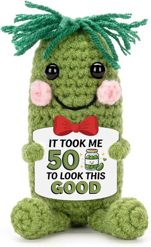 Crochet Pickle Doll for 40th 50th 60th Birthday Gifts Funny Cucumber Toy with Cheerful Card for Men Women Pickle Lovers (60th Birthday) in Saudi Arabia