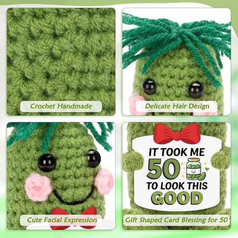 Crochet Pickle Doll for 40th 50th 60th Birthday Gifts Funny Cucumber Toy with Cheerful Card for Men Women Pickle Lovers (60th Birthday) in Saudi Arabia