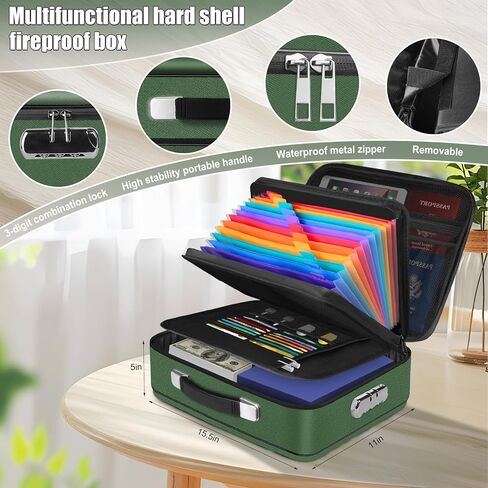 Fireproof Document Box, Hard Shell Fireproof Box, Document Organizer with Lock, Fireproof Water Resistant box, Portable Documents Safe Box for Important Document Certificates, Laptop, Passports,Silver in Saudi Arabia