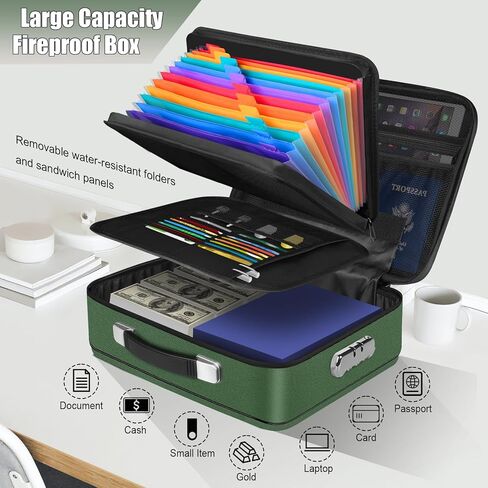 Fireproof Document Box, Hard Shell Fireproof Box, Document Organizer with Lock, Fireproof Water Resistant box, Portable Documents Safe Box for Important Document Certificates, Laptop, Passports,Silver in Saudi Arabia