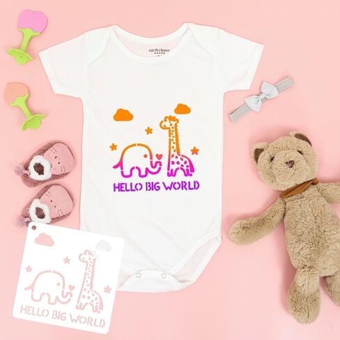30 Pcs Baby Shower Stencils for Onesie Decorating Kit-Reusable 5 Inch Cute Phrase and Small Animal Kids Stencils for Painting on Boys Girls Bibs Shirt Bodysuit Baby Clothes in Saudi Arabia