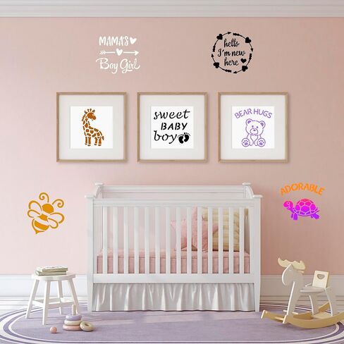 30 Pcs Baby Shower Stencils for Onesie Decorating Kit-Reusable 5 Inch Cute Phrase and Small Animal Kids Stencils for Painting on Boys Girls Bibs Shirt Bodysuit Baby Clothes in Saudi Arabia
