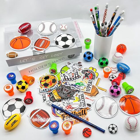 122 Pcs Sports Party Favors Bulk,Goodie Bags Stuffers,Sports Pencil Sharpener Erasers Sticky Note Stamps,Class Prize Game Team Pinata Treat Bags Gift,Ball Birthday Party Supplies for Boys in Saudi Arabia