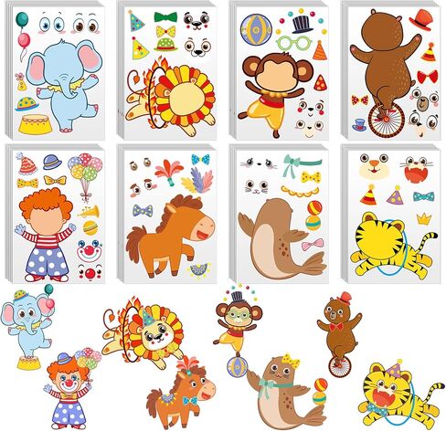 48 Pieces Make a Face Animal Stickers Make Your Own Princess Car Stickers Zoo Farm Themed Fun Princess Stickers for Kids Party Favors, Rewards, Art Craft with 8 Designs (Occupation Post) in Saudi Arabia