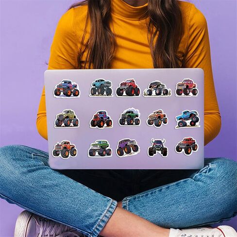 50pcs ملصقات شاحنة وحش ، ملصقات سيارة شاحنة للأطفال ، ملصقات سيارة باردة مقاومة للماء لزجاجات المياه التزلج على ركوب السيارة ، حقيبة كمبيوتر محمول ، هدايا شاحنة الوحش للبنات بويز بويز in Kuwait