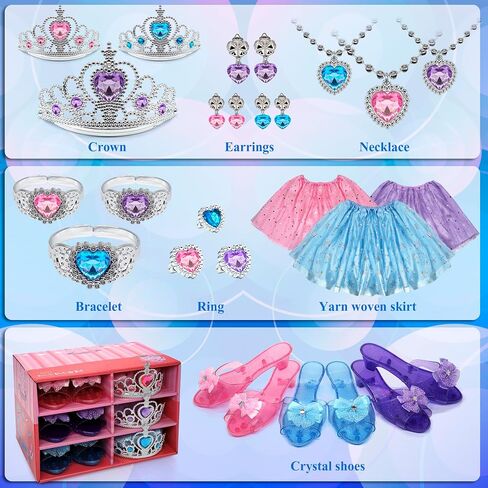 Princess Dress Up Shoes Jewelry Set, Toys for Girls Shoes Costumes Set incl Color Skirts, Shoes, Crowns, Earring, Bracelet, Ring, Kids Christmas Party Role Play Birthday Gifts for 3-6 Year Old Girl in Saudi Arabia