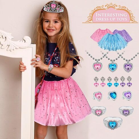 Princess Dress Up Shoes Jewelry Set, Toys for Girls Shoes Costumes Set incl Color Skirts, Shoes, Crowns, Earring, Bracelet, Ring, Kids Christmas Party Role Play Birthday Gifts for 3-6 Year Old Girl in Saudi Arabia